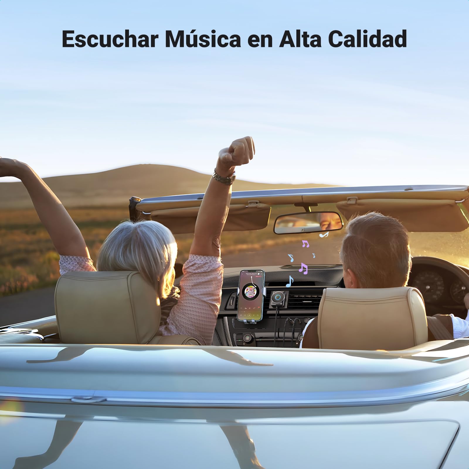 UGREEN Receptor Bluetooth 5.4 Adaptador AUX Coche Jack 3.5mm Audio con Inalámbrico Llamada Manos Libres Luz RGB