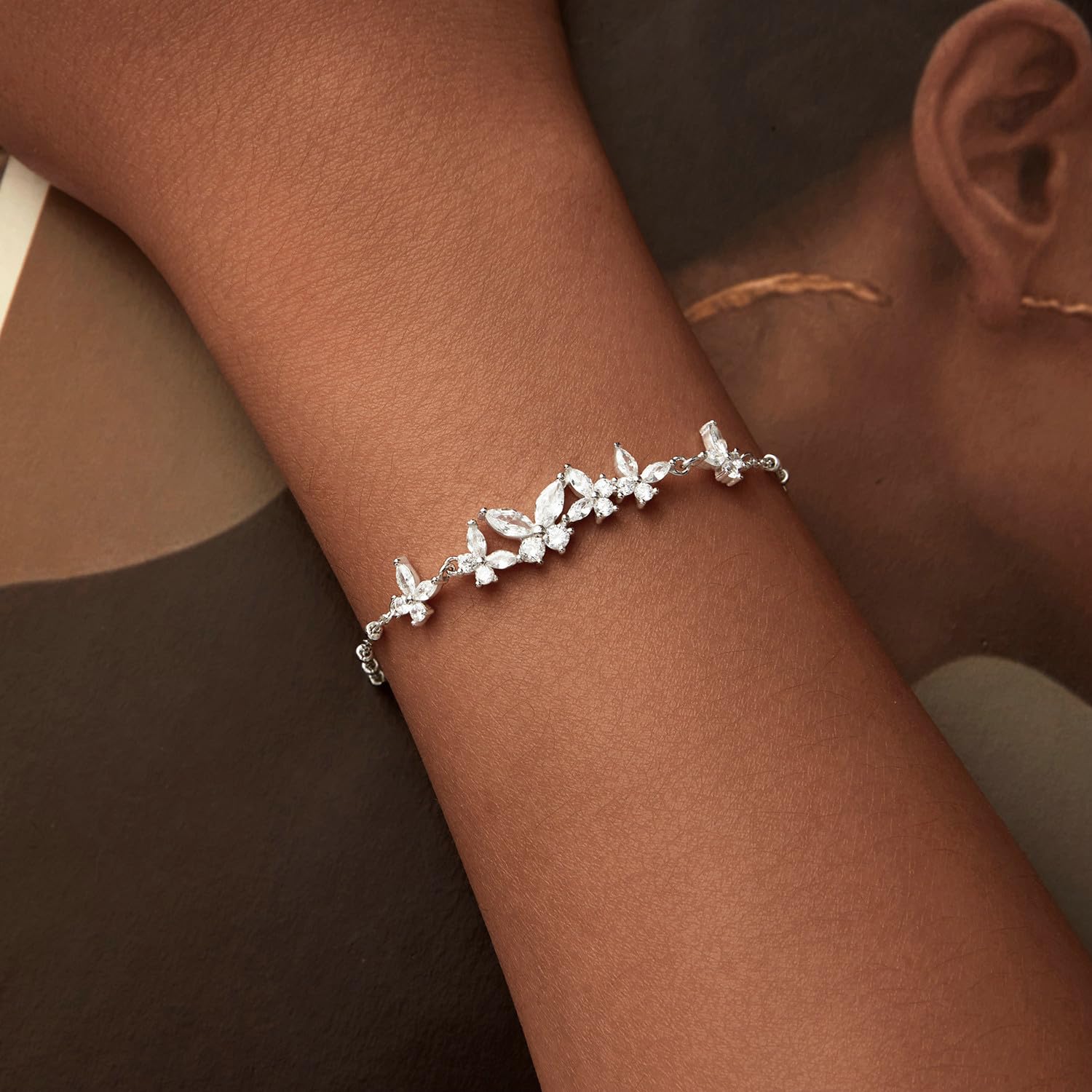 Pulseras de mariposa moradas de plata de ley S925 para mujer, pulsera de eslabones ajustable, regalos de joyería de Navidad