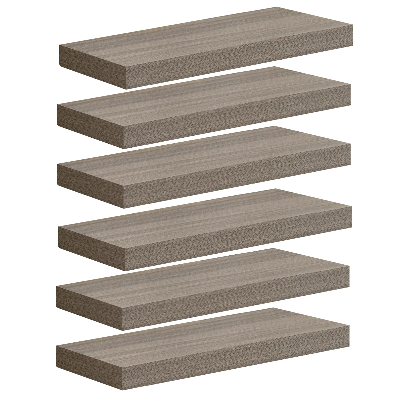 WOLTU Juego de 6 estantes de pared, estantes flotantes, expositor de galería, color gris, estante flotante libre, decoración de pared para salón, dormitorio, habitación infantil, hecho de MDF