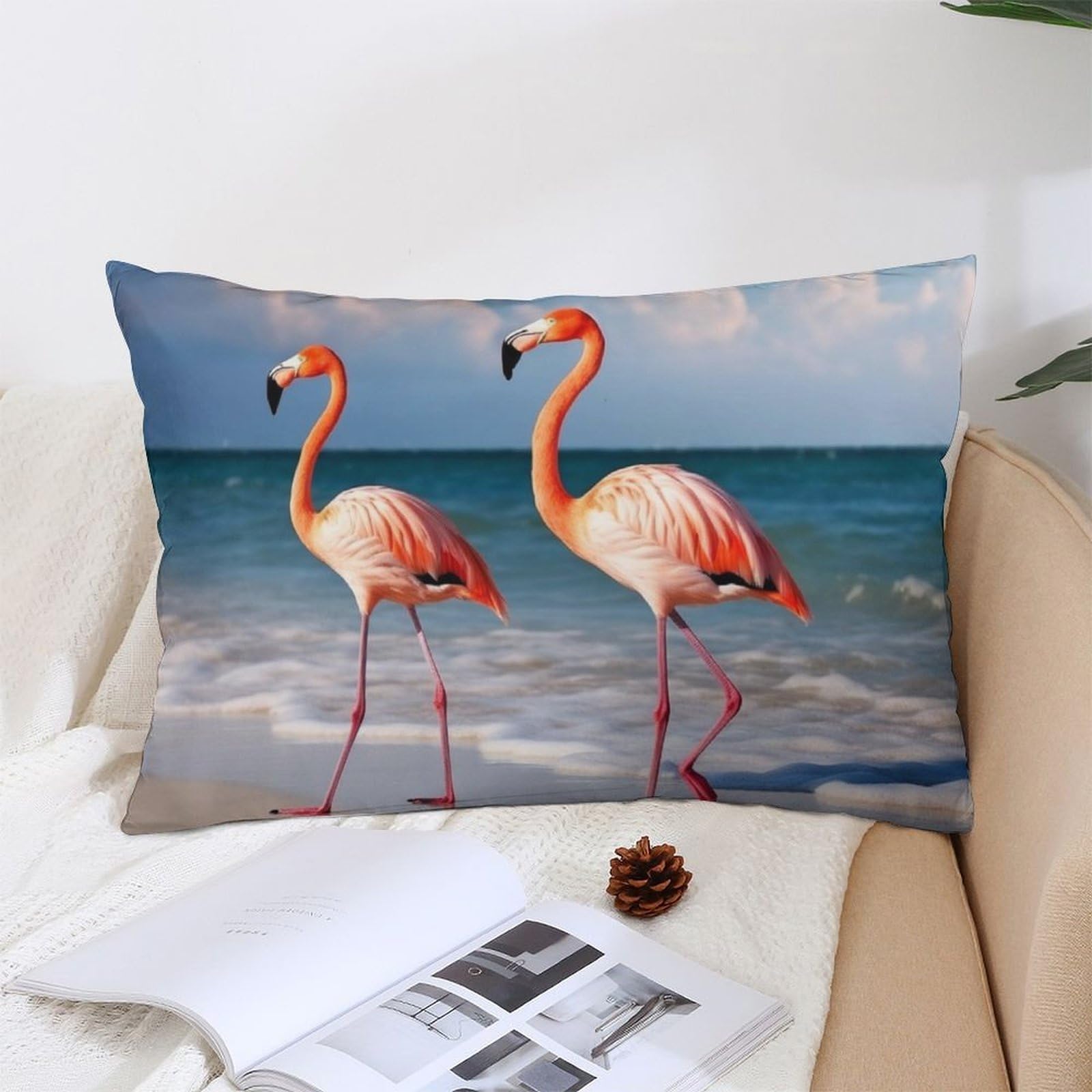 NTVOWPZO Decoration Throw Pillow Covers 12 "x20 Pillowcases Covers Flamingo On The Beach Soft Pillowcases Modern Farmhouse Home Decor Sofa Cushions Covers for Couch Bed Living Room