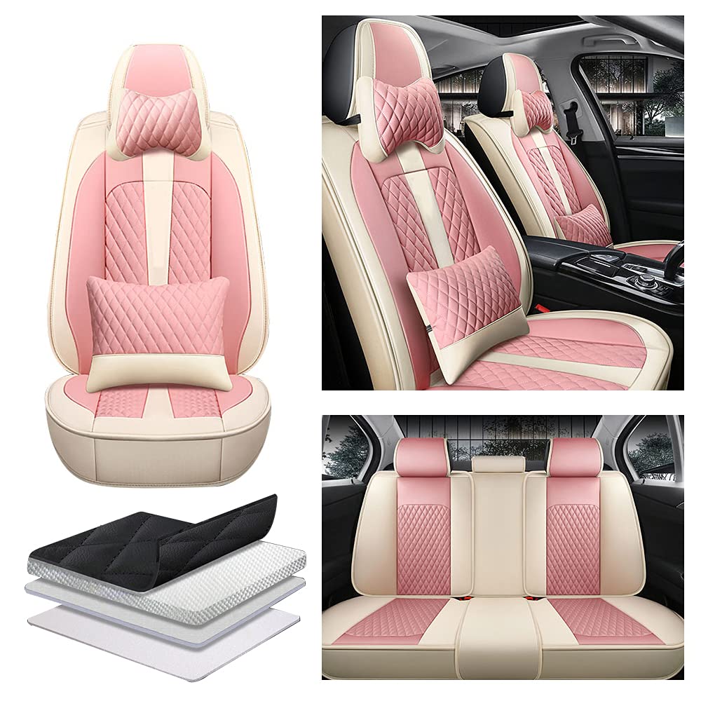 Amazon 汎用 シートカバー Lexus Lc レクサスlc 合皮シートカバー エアバッグ対応 シート保護 2人乗カーシートカバー デラックスバージョン ベージュピンク 車 バイク 車 バイク