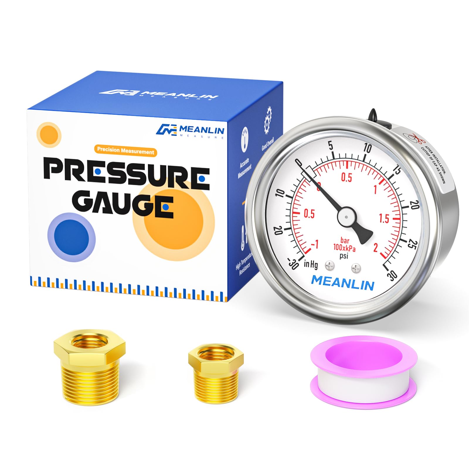 Stainless Steel Pressure Gauge - 0-100PSI Waterproof -24