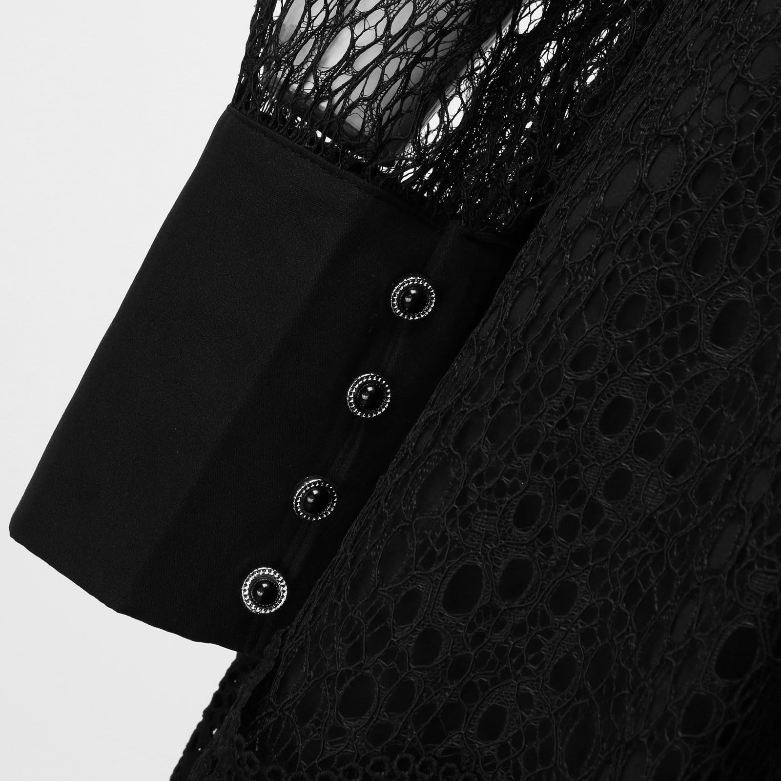 Générique Robe Décontractée Femme avec Dentelle Évidée et Manches Bouffantes Longues - Jupe à Volants et Fermeture Éclair pour Un Style Nouveau et Sensuel