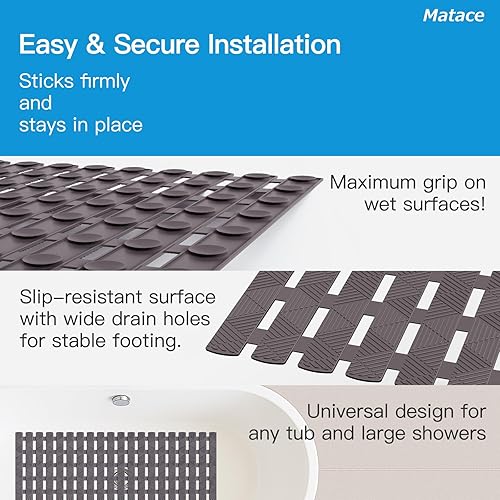 Miniatura 4 de Matace Tapete antideslizante para bañera interior y ducha, superficie texturizada gruesa y suave, drenaje rápido, sin acumulación de agua para una