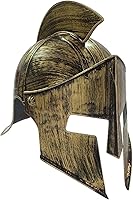 Vista 1 de Nicky Bigs Novelties Casco medieval de caballero griego espartano, disfraz de gladiador dorado, casco romano con máscara facial plegable