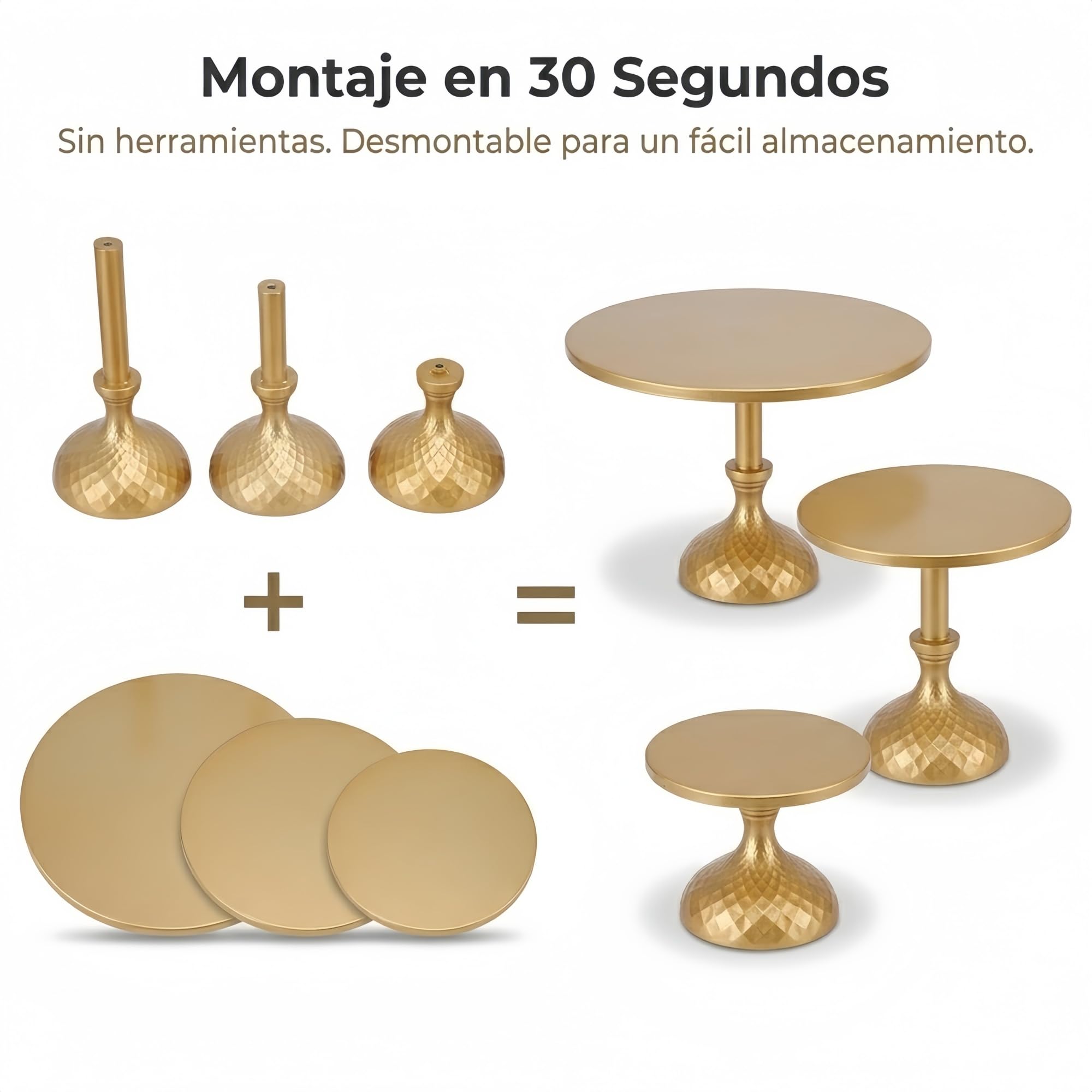 3 Piezas Juego de soporte para tartas de oro, soporte para cupcakes, hierro con base redonda elevada sin herramientas, platos de pastelería para mesa de postres de boda
