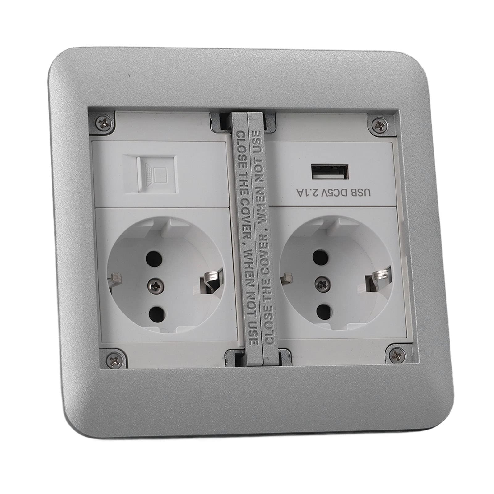 Prise De Sol Encastrée étanche - 2 Prises + 1 USB + 1 Port RJ45 - 2500W/16A - Acier Inoxydable - Pour Bureau, Hôtel, école