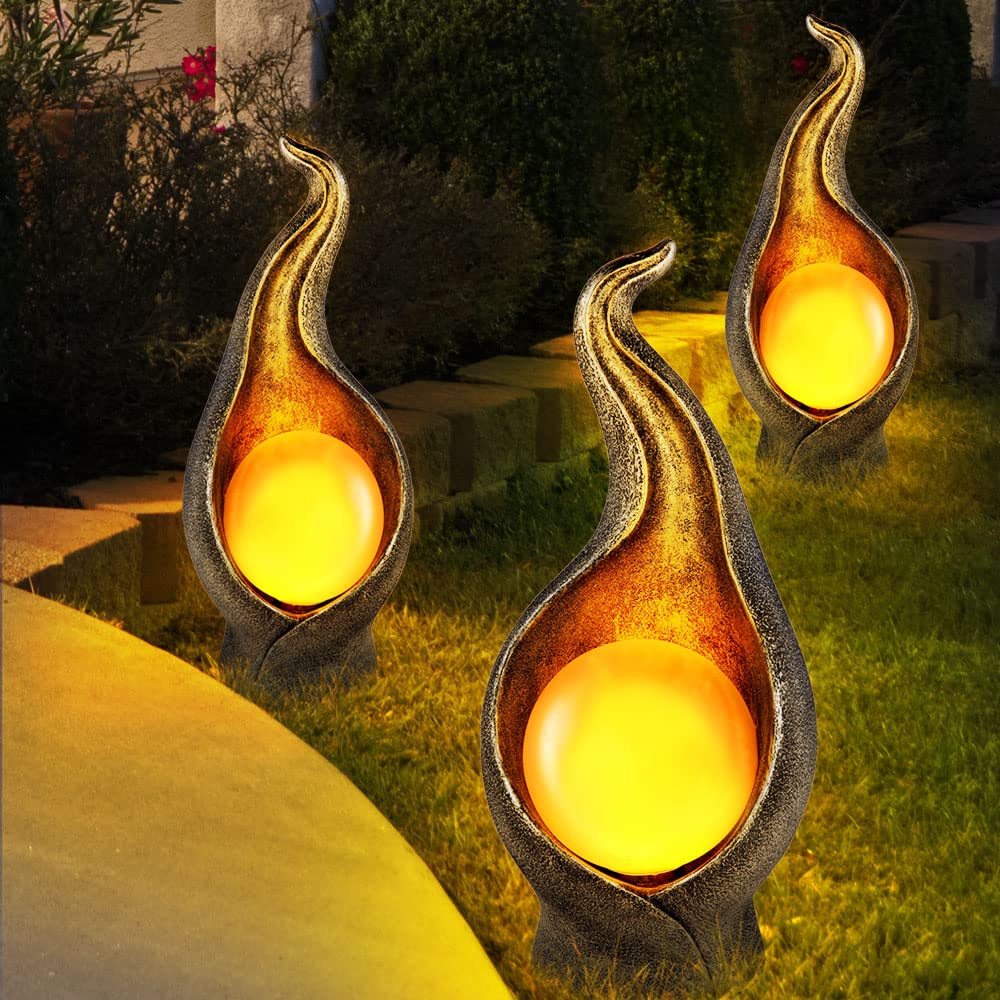 Solar-Gartenleuchte „Wasserhahn“ Mit Feuereffekt – 80 Cm Hoch, 60 LEDs, Gold, IP44, Für Außen