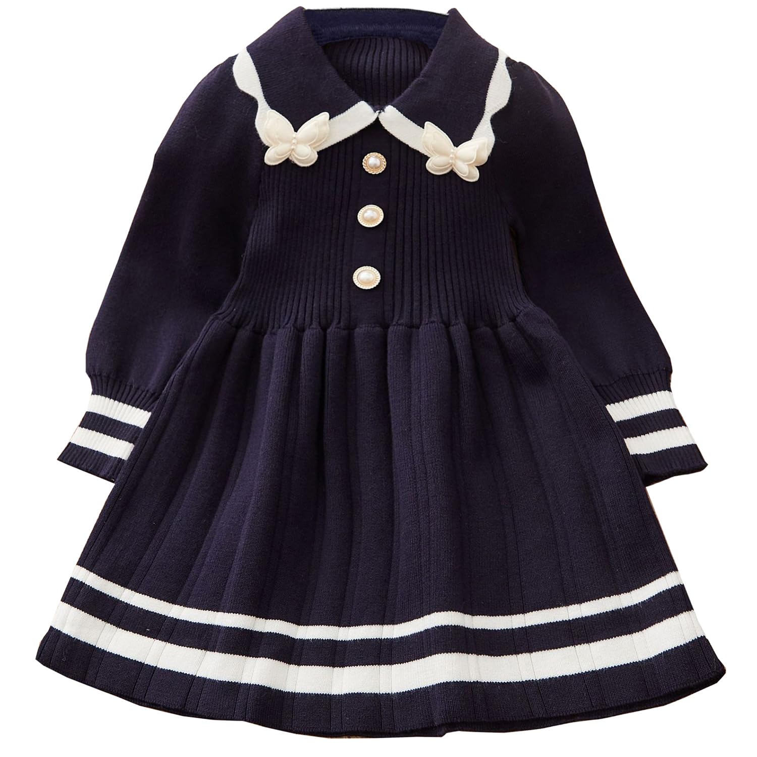 Vestido tipo suéter de punto para niñas, de manga larga, con solapa, para invierno, talla 12M-5T