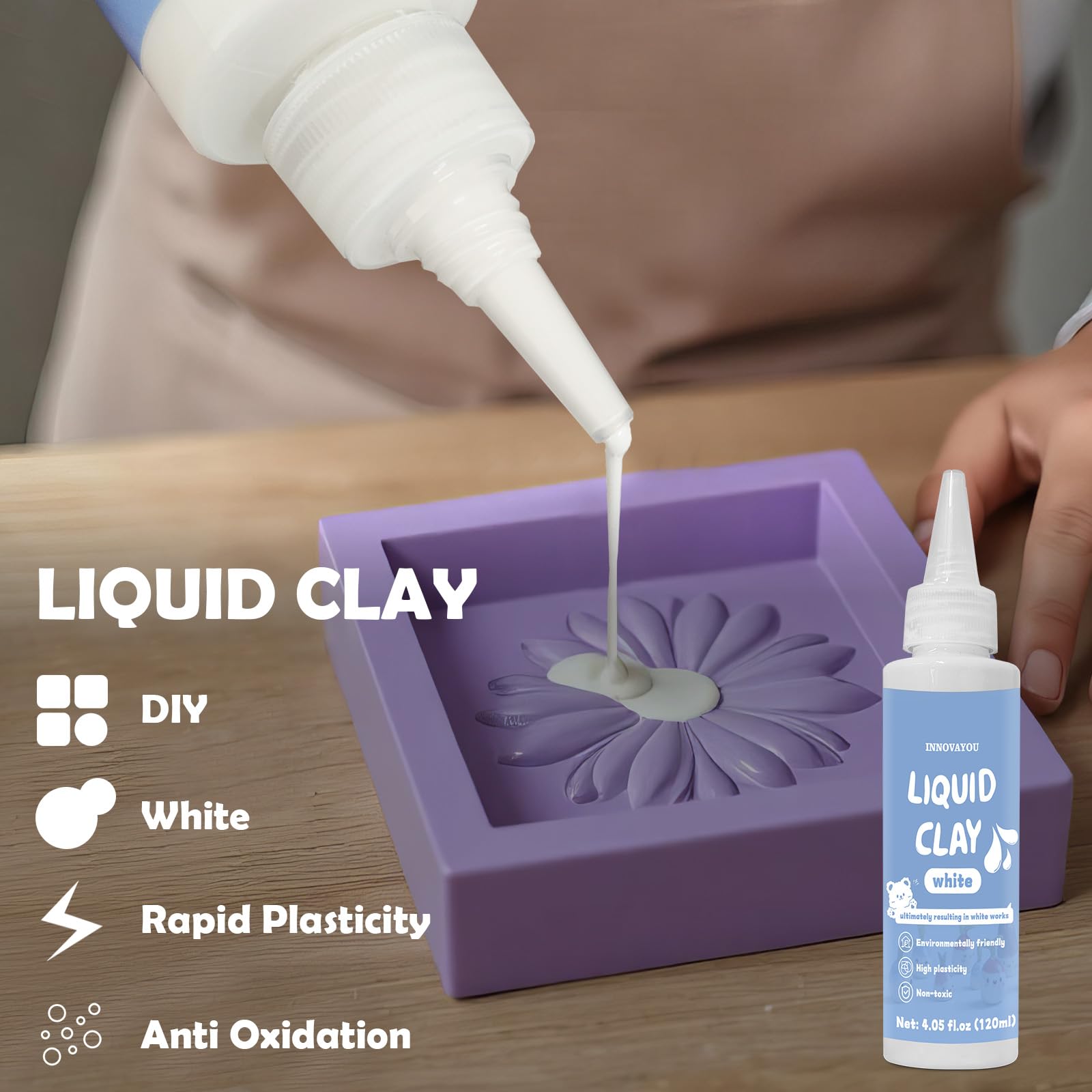INNOVAYOU 120ml White Liquid Polymer Clay, Liquid Clay for Polymer Oven-Bake, Very Suitable for DIY Decorations, Jewelry, Toys, Household Items, Great for All Artists
