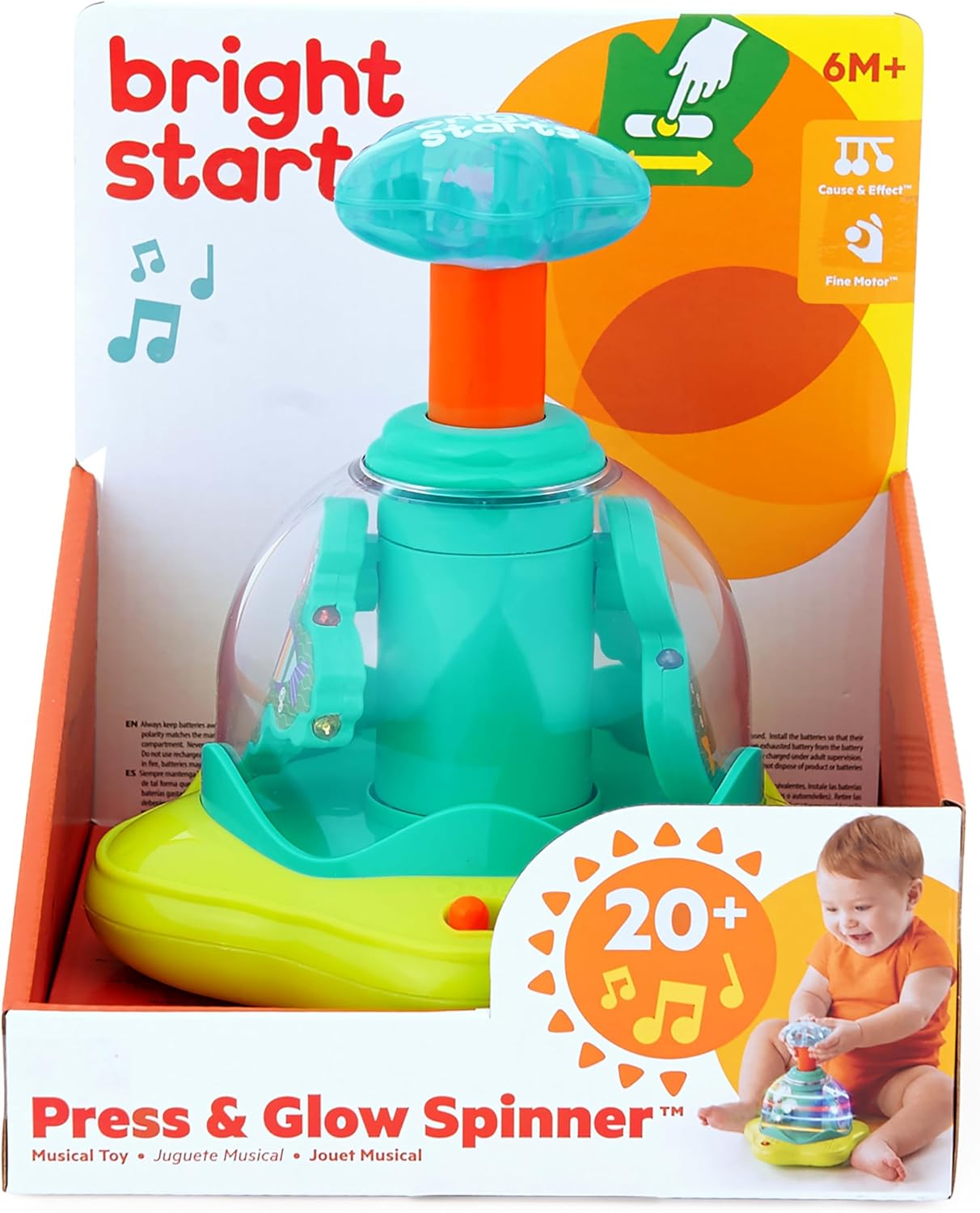 Bright Starts Press and Glow Spinner Cause And Effect Musical Baby Toy, Age 6 Months+, Multicoloured, 1 Count, Pack of 1 5 71Wv+Y6GWwL. AC SL1500