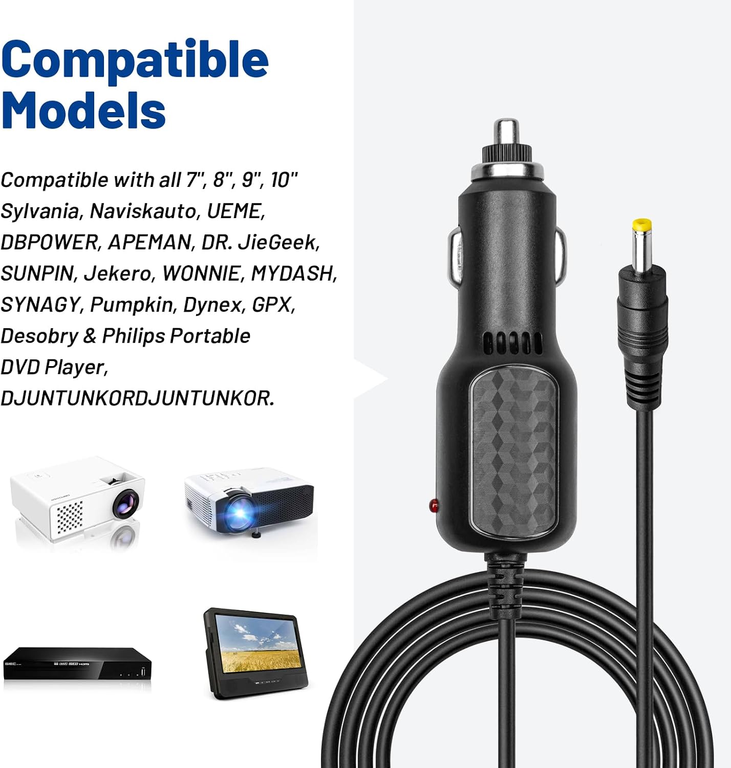 Anina DC 12V Car Charger for Portable DVD Player Car Cigarette Lighter Adapter Power Cord for Sylvania/DBPOWER/UEME/HDJUNTUNKOR/DRJ image 2