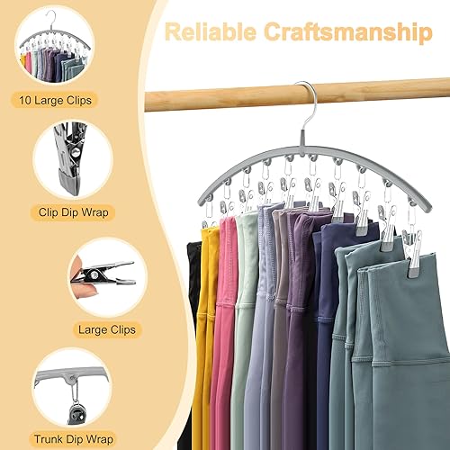 Miniatura 8 de Legging Organizer for Closet Volnamal Pants Hangers 2 Pack with 10 Large Clips Holds 20 Leggings Hangers Space Saving Hanging Closet Organizer with