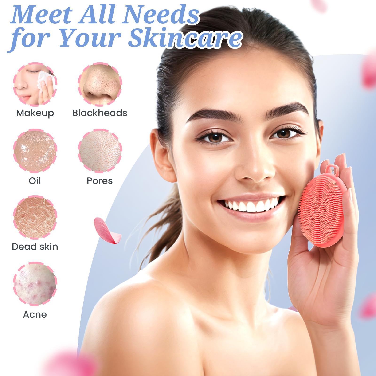Scrubber per il viso in silicone da donna, esfoliante manuale con setole morbide e manico antiscivolo, spazzola delicata per il viso per una schiuma eccellente e una pulizia profonda (rosa)