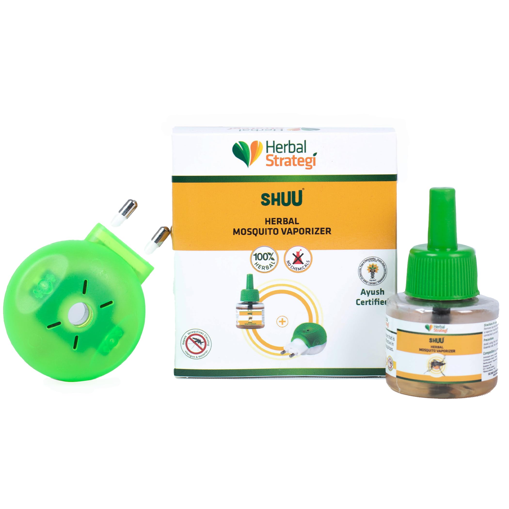 Herbal Strategi Mosquito Repellent Vaporizer Liquid - 40ml (Machine & Refill) | 100% Herbal | Baby-Safe, Skin-Safe, Pet-Friendly| Eco-friendly, Non-toxic