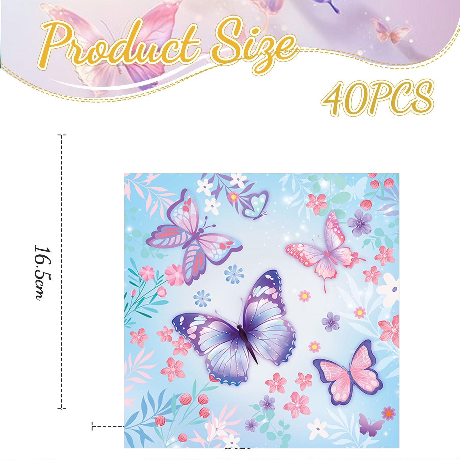 GlamRays 40 Pièces Serviettes Papillon, Serviettes Invité Papillon et Fleur, Serviettes en Papier Jetables Décoratives pour Printemps Été Anniversaire Mariage Papillon (B
