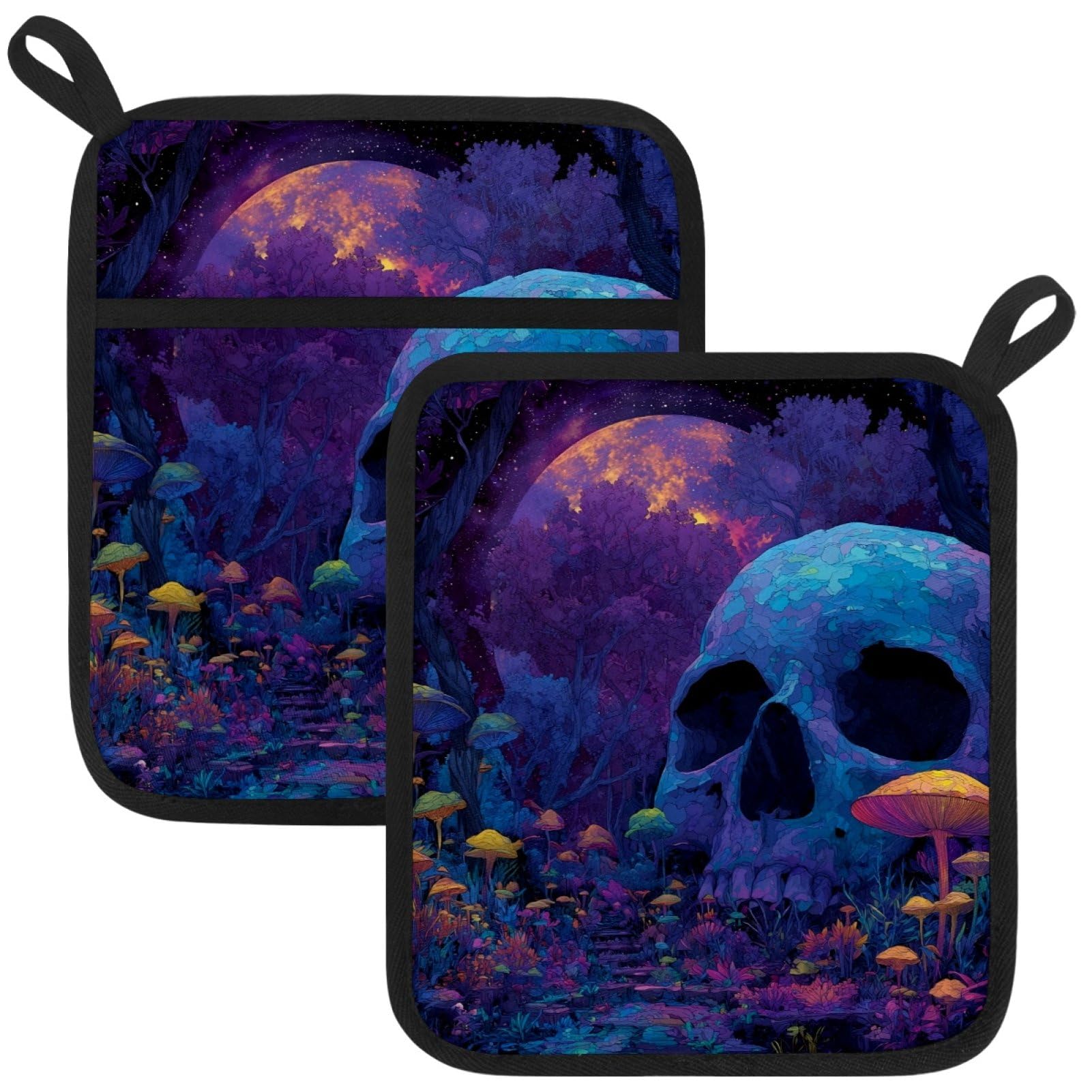 VAPOKF Skeleton Mushroom Heat Resistant Pot Holders, Thick Pot Holders Pad with Hanging Loop for Kitchen, Oven Cloth Pads for Kitchen Baking Microwave Oven