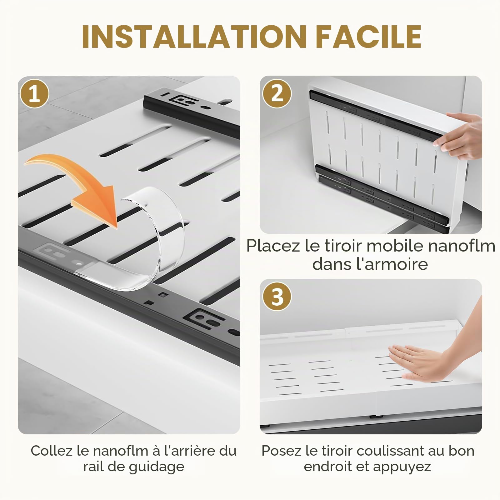 Tiroir Coulissant Cuisine 2 Pièce, Installation double améliorée, compatible avec tous les meubles de cuisine, Tiroir Télescopique Extensible à rail robuste améliorés de 32 à 52 cm