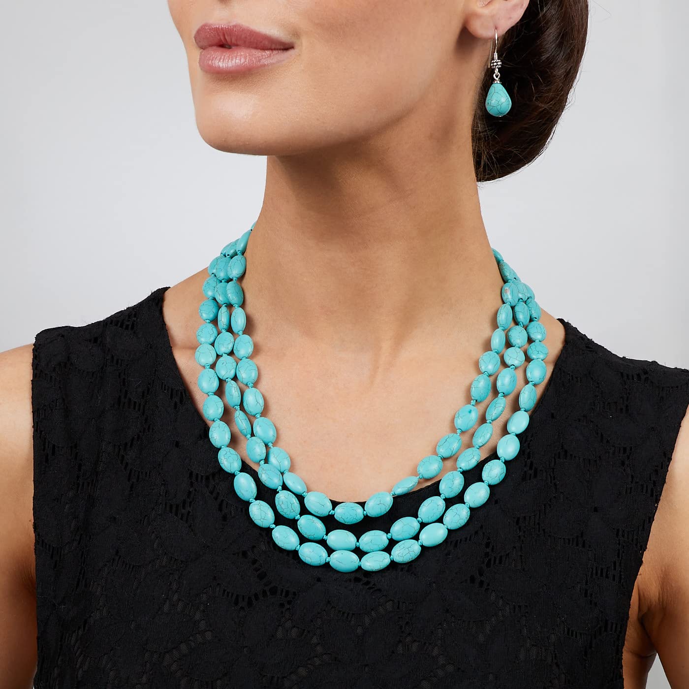 Treasure Bay Handgefertigte dreireihige Türkis-Edelstein-Perlen-Halskette, Geschenk für Mutter, Ehefrau, Weihnachten, Geburtstagsgeschenk für Damen (Blau-Türkis)