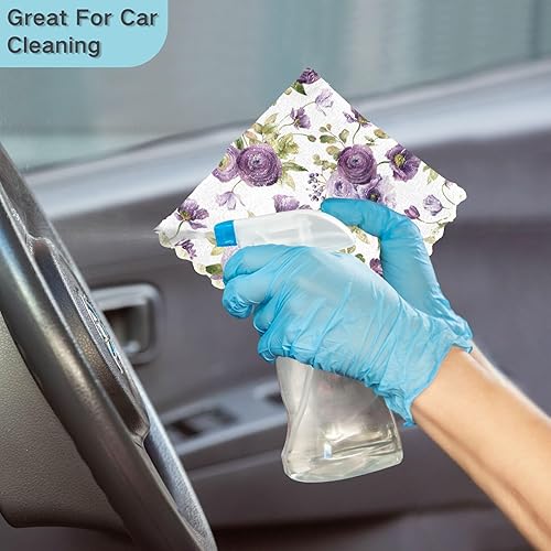 Miniatura 7 de linqin Violet Flowers 6 Pack Absorbent Kitchen Towels and Dishcloths Sets Microfiber Decorative Quality Car Drying Towels Reusable for Bathroom