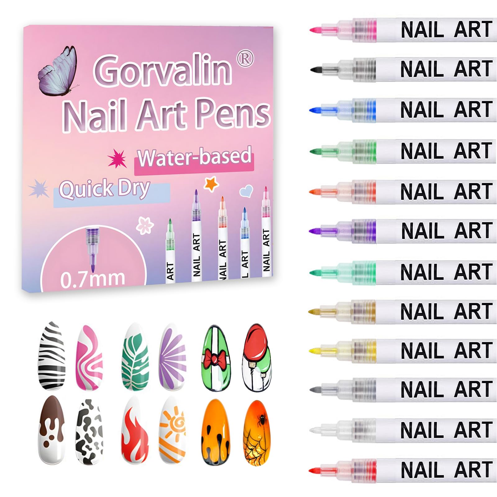 12 Colors Nail Art Pens, 3D Quick Dry Nail Point Graffiti Dotting Liner Pen Sets Nail Art Painted Pen Drawing Nail Design Kit for Nail DIY Decoration Christmas Gift
