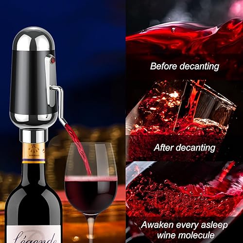 Miniatura 8 de ADWSET Decantador de vino aireador de vino, dispensador de vino inteligente con un botón, boquilla vertedora de vino, el mejor regalo de vino para