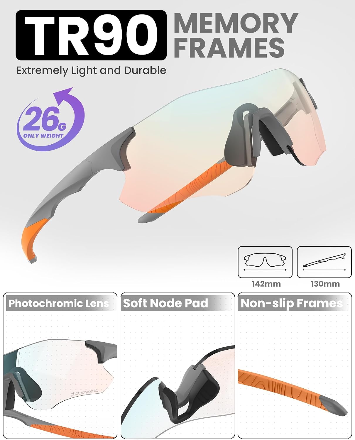 OutdoorMaster HawkSharp HD Photochromic Sport Sunglasses for Men Women, TR90 UV400 Protection Cycling Sunglasses