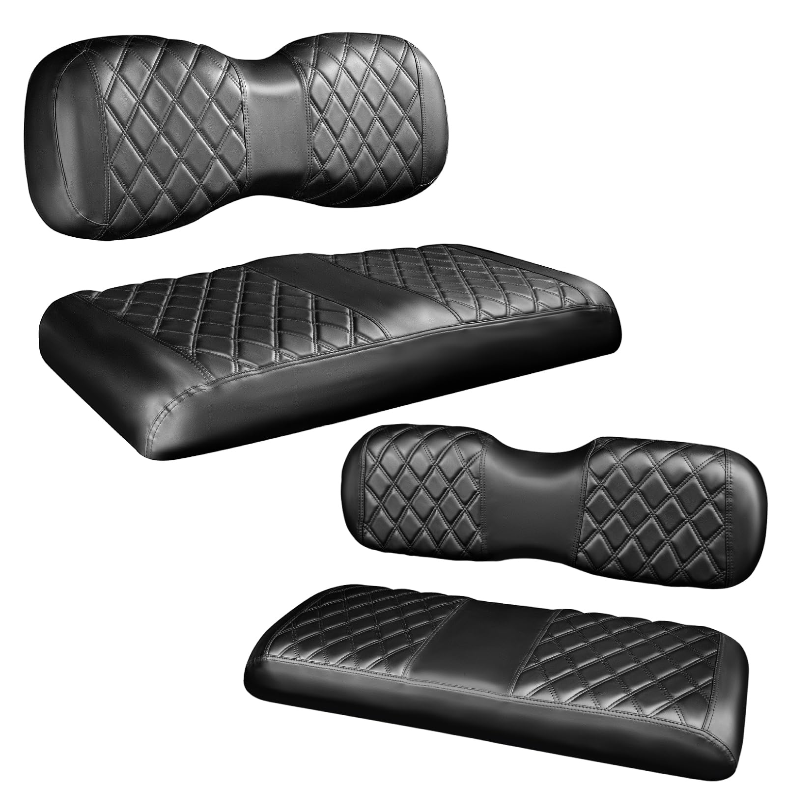 Photo 1 of NOKINS 4PCS Golf Cart Diamond Seat Covers Kit,Front and Rear Seat Covers for Club Car Precedent/EZGO TXT/Yamaha Original Regular Seat Cushion (Black&Black Stitching, Fit Yamaha Drive/Drive 2)