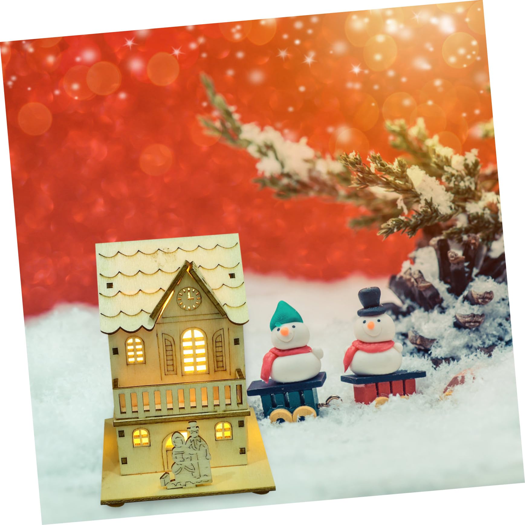 3pezzi Ornamento Natalizio in Legno Illuminazione Led Villaggio Invernale Miniatura Per Decorazioni Da Tavolo Per Feste Di Natale e Ambienti Domestici