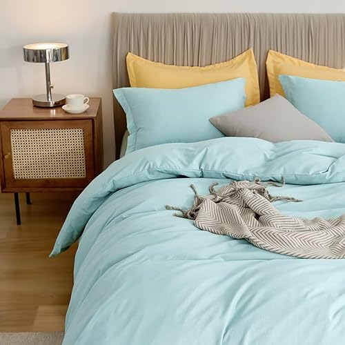 Miniatura 9 de VClife Juego de funda de edredón azul aguamarina, tamaño Queen, de microfibra lavada suave, refrescante, transpirable, simple, color liso, funda de