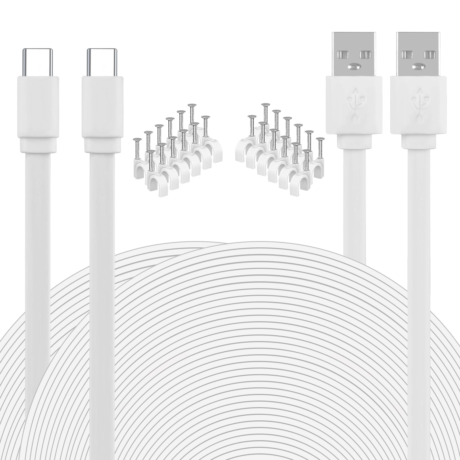 SEEHOM 2 Pack USB C Cable for Security Camera Type C Charging Cord 33FT/10M Flat Long Power Supply Extension Wire Compatible with Yi Home CCTV Cam