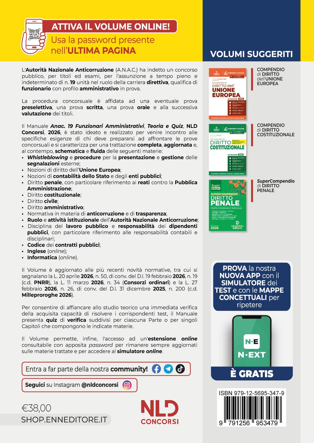 Concorso 19 funzionari amministrativi ANAC. Manuale di teoria e quiz 2026. Con espansione online