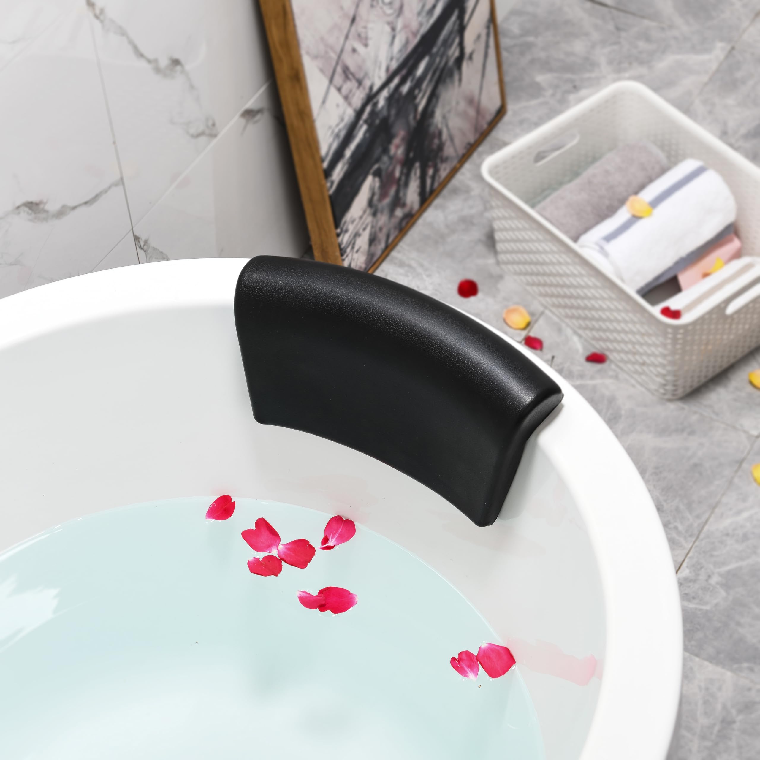 Almohada de Bañera Ergonómica con Ventosas Antideslizantes - Cojín Impermeable para Soporte Cervical, Confort y Relajación en el Baño o SPA en Casa - Color Negro