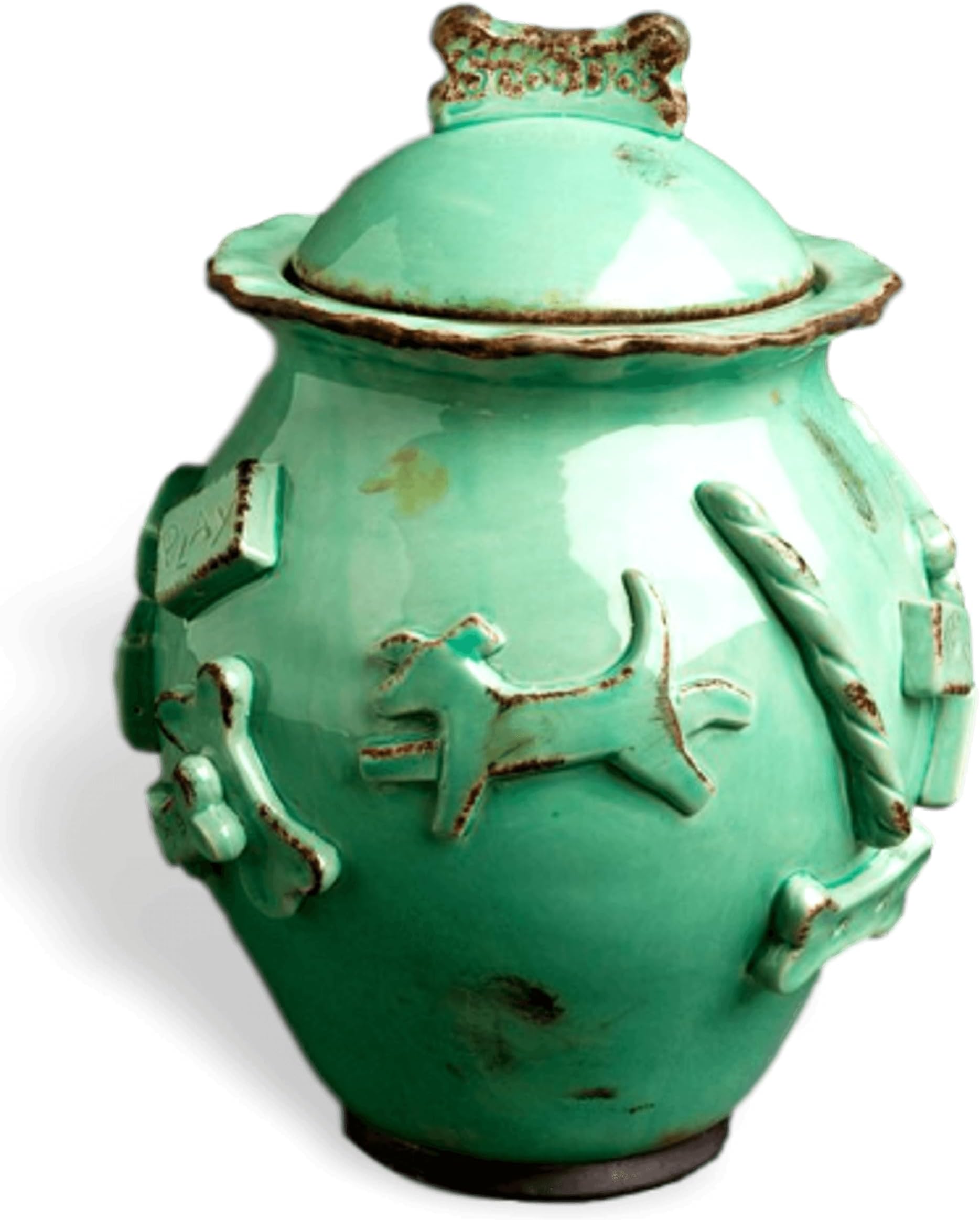 Carmel Ceramica PDJA3001 Air Tight Ceramic Dog Treat Jar, Aqua/Green, 7 x 9.5"