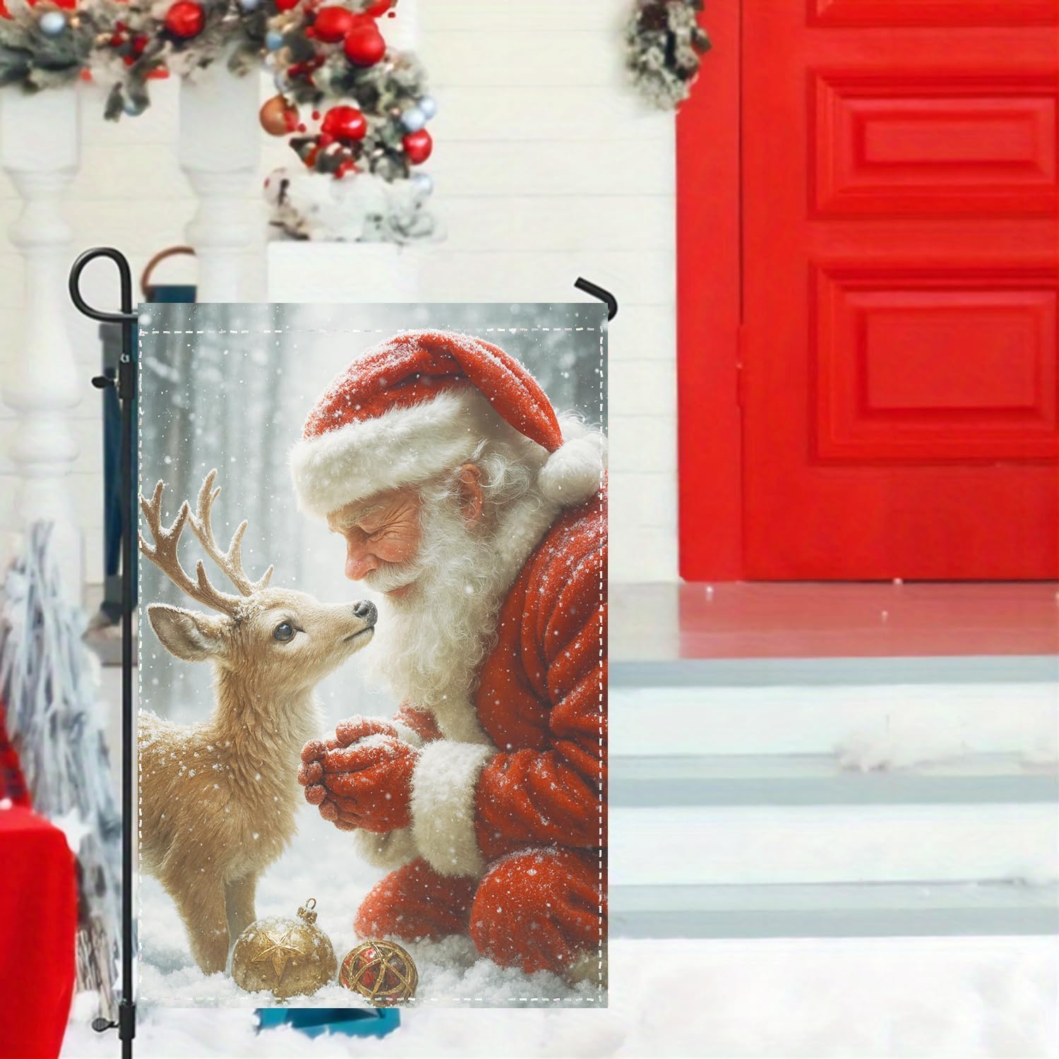 Reindeer Santa Christmas Garden Flag 12x18 Inch Double Sided Winter Yard Flag Outdoor Holiday Decor for Porch Lawn Garden - Image 8
