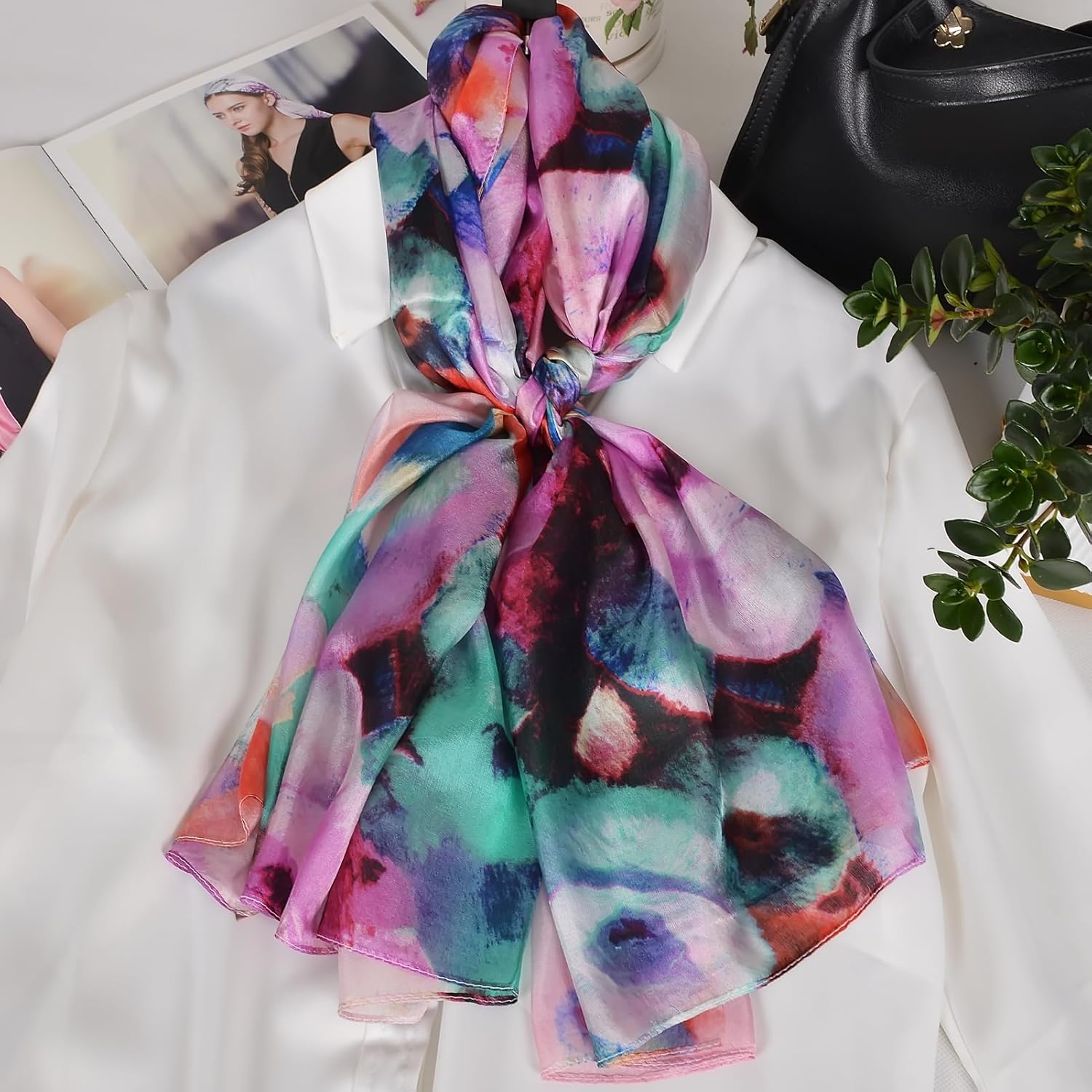 Women's 100% Mulberry Silk Scarf Lightweight Long Floral Print Neck Scarf, Beach Wrap & Travel Photography Shawl Gift - Image 7