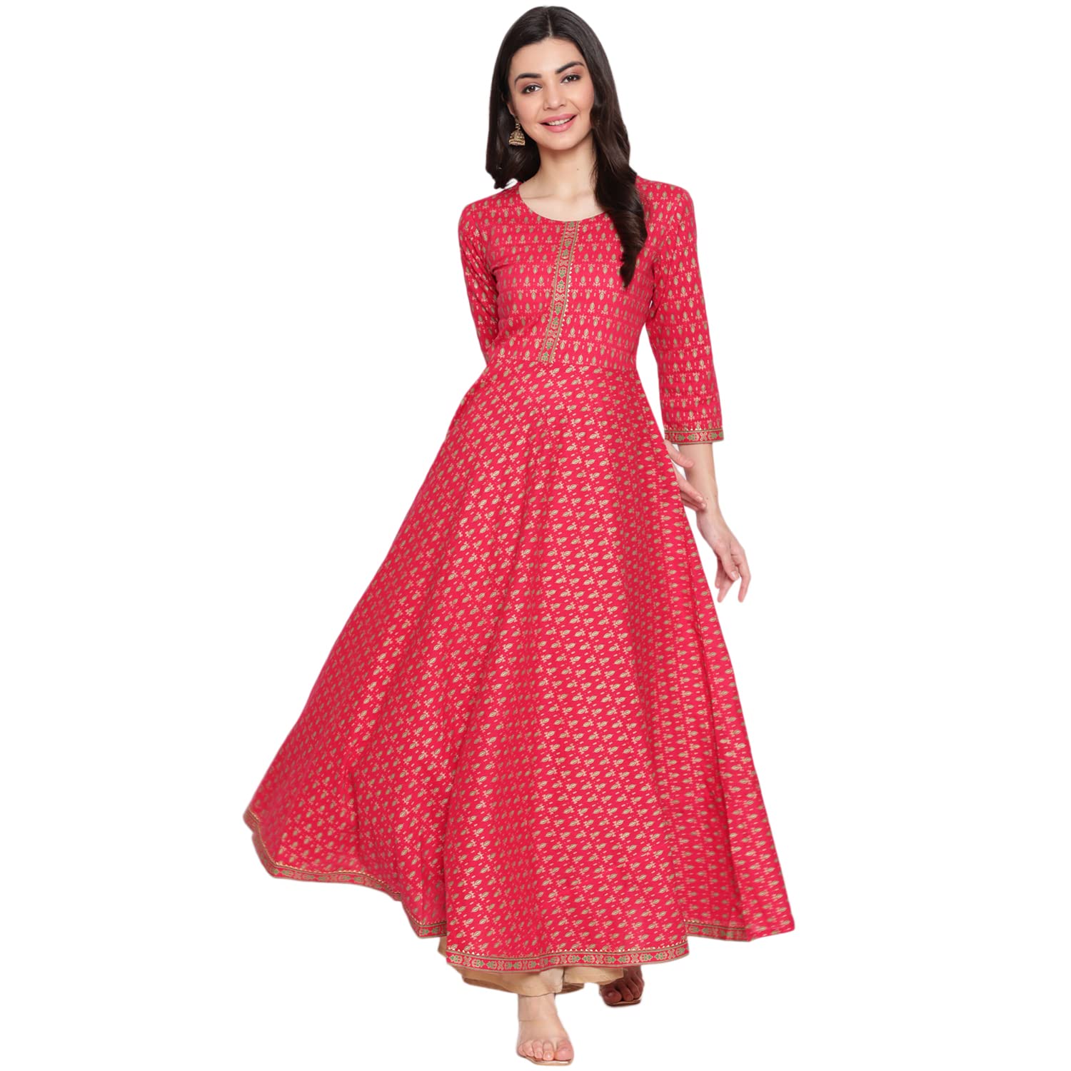 Women Click Floral Print Cotton Blend Flared Kurta