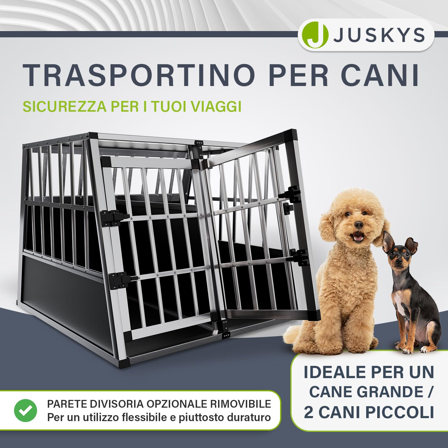 Juskys Box per trasporto cani in alluminio XL, 96x90x71 cm - Gabbia auto robusta e facile da pulire, con porta a griglia e serratura