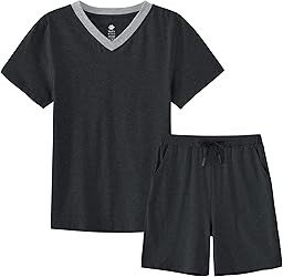 MoFiz - Pijama de niño de algodón con conjuntos de pijama corto, ropa de dormir con cuello en V, manga corta, pijama y pantalones cortos, 128 cm a 176 cm