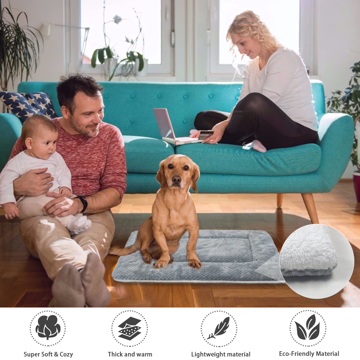 Tapis pour Chiens Réversible Matelas Doux et Confortable Tapis de Cages Chats Portable Coussin de Voyage Lavable Couverture de Chien aux Petits, Moyens et Grands Chiens, Clair Gris (50x40cm)