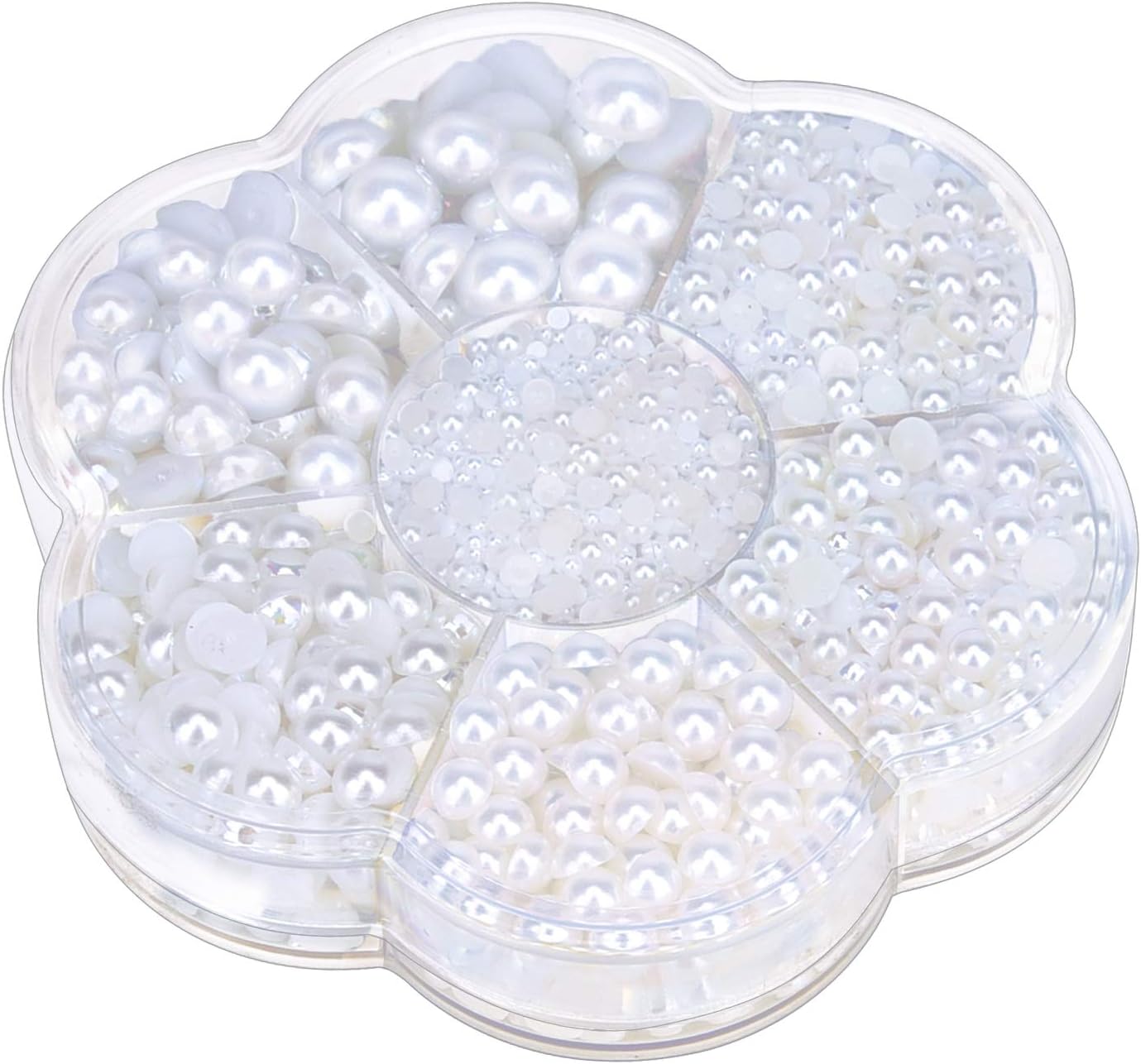 Livder Half Artificial Pearl Bead Flat Back Plastic Beads for Craft DIY Phone Nail Art Making, 7 Sizes (White)