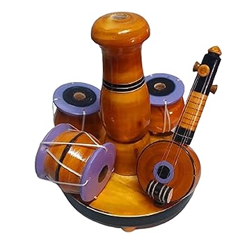 IAgri Eco Friendly Wooden Handcrafted Musical Set with Vase Decor Decorative Showpiece for Home Table Office Living Room Decoration Item