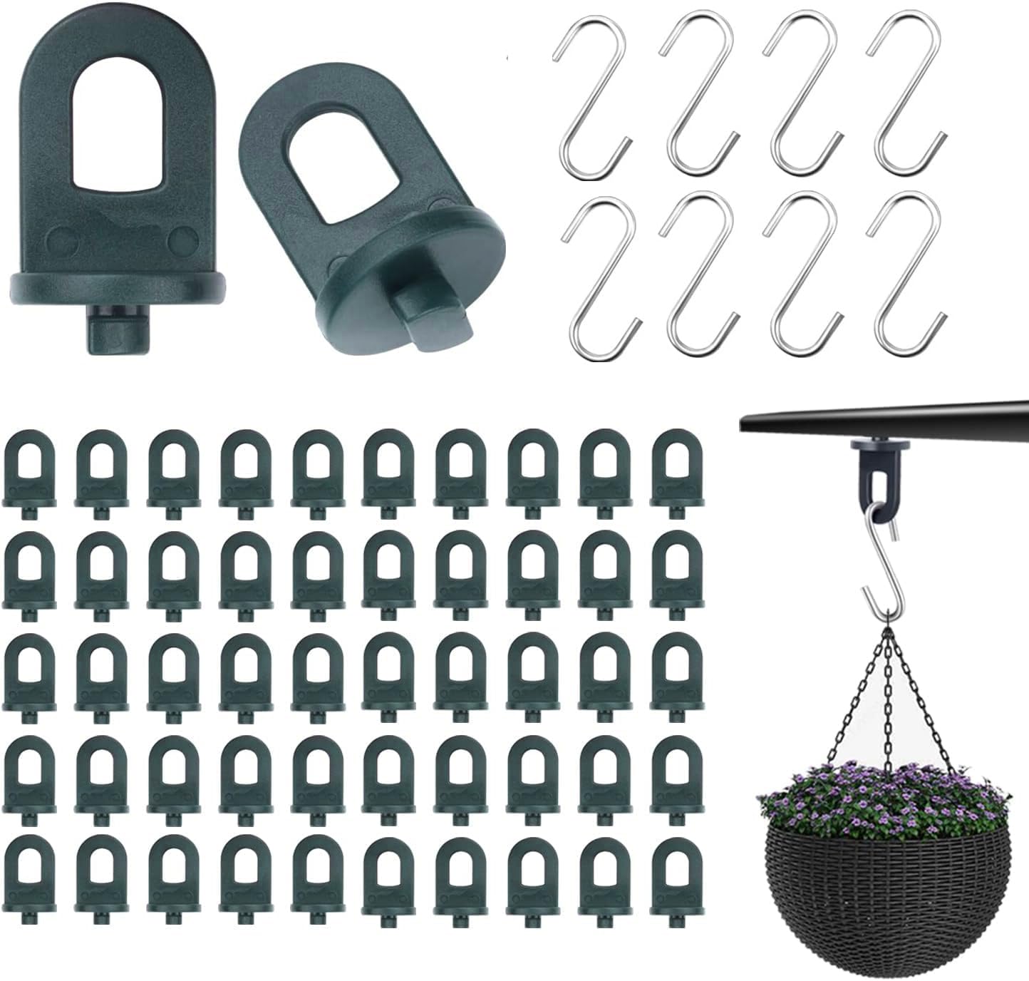 DGHOME 50 PCS Garden Greenhouse Twist Clips and 8 PCS S Shaped Hooks ...