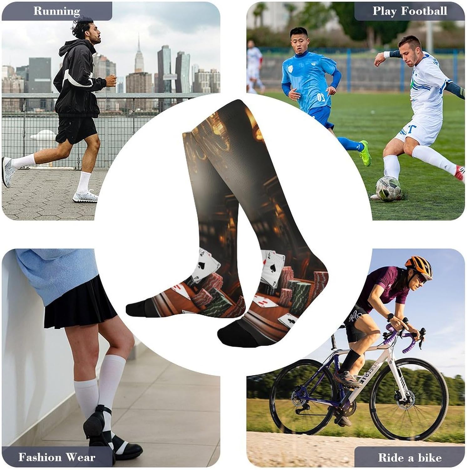 Knee High Socks Poker Tournament Long Tube Boot Seamless Toe