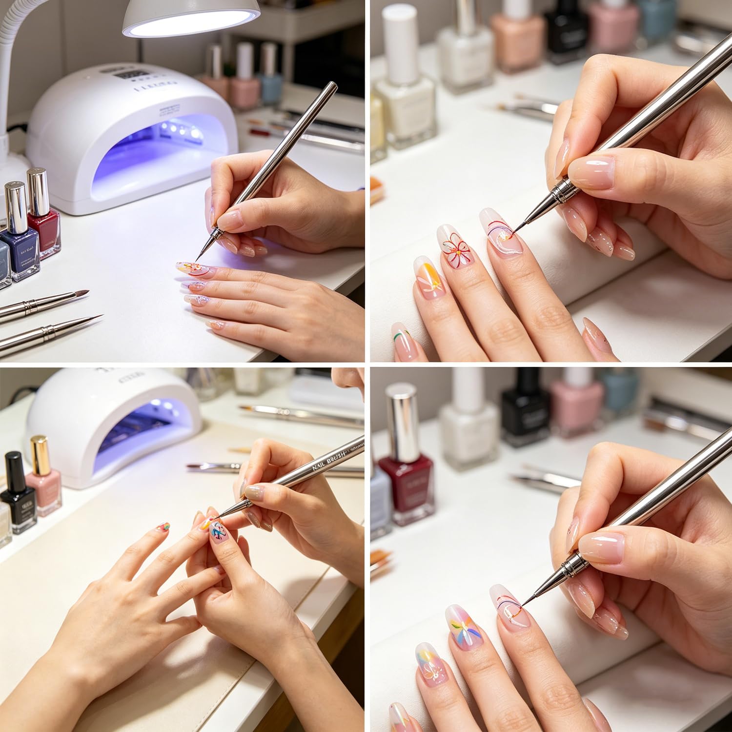 Set di 12 pennelli professionali per nail art, kit di pennelli per unghie in gel con fodera, pennelli piatti e dettagliati per nail art, salone e manicure fai da te