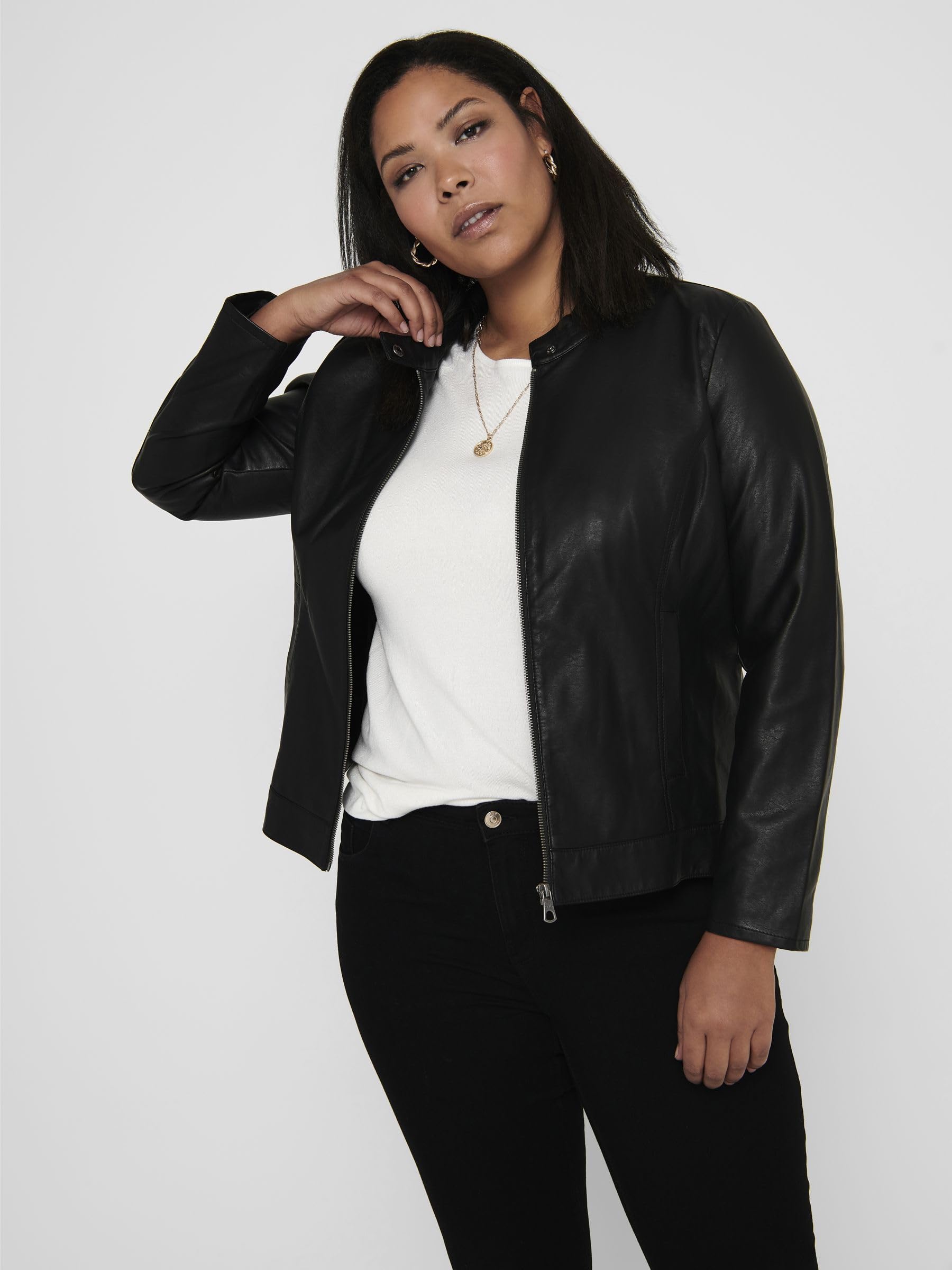 ONLY Carmakoma Carrobber - Chaqueta de piel sintética para mujer, Negro, 44