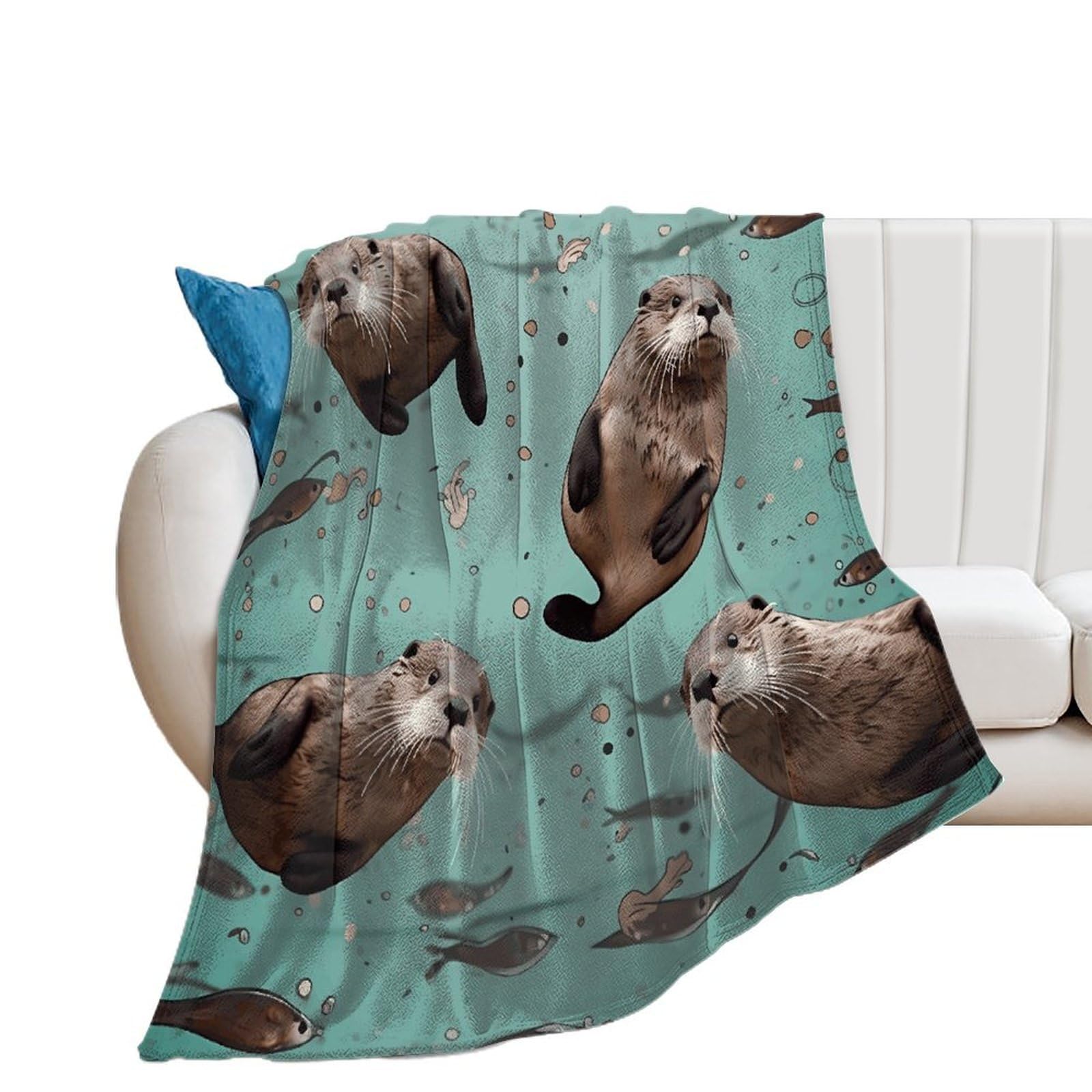 Otters Throw Blanket for Couch Soft Cozy Flannel Bed Blanket Fuzzy Decorative Blanket Warm Lightweight Throw Blanket All-Season Home Decor Gift for Home Office Sofa 50"*60"（130 * 150cm）