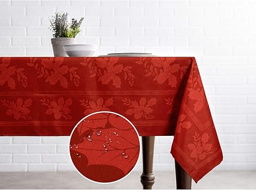 ColorBird Manteles de Navidad para mesas rectangulares, mantel con patrón de acebo rojo oscuro de 60 x 120 pulgadas, mantel rojo para vacaciones de