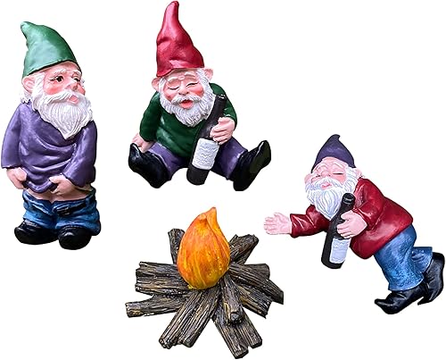 4 gnomos de jardín borrachos para decoración al aire libre, divertidas mini figuras de Knomes, escultura de hadas traviesas inapropiadas para disponible en Yaxa Peru