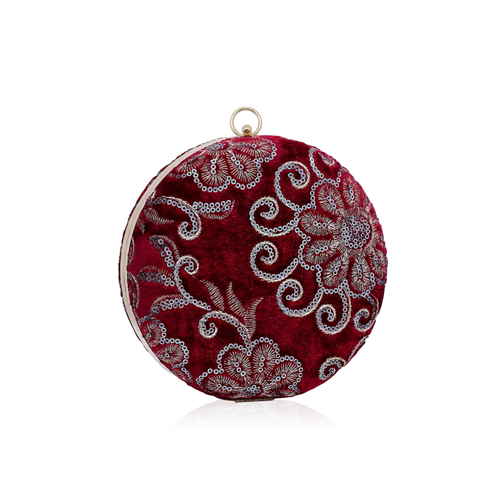 CORIOS Bolso de Fiesta para Mujer Terciopelo Clutch Redonda Cartera de Mano Bolso de Noche Bolsa de Cadena Bolsos Bandolera Elegante Bolso de Hombro para Fiesta de Graduación Banquete Boda Rojo